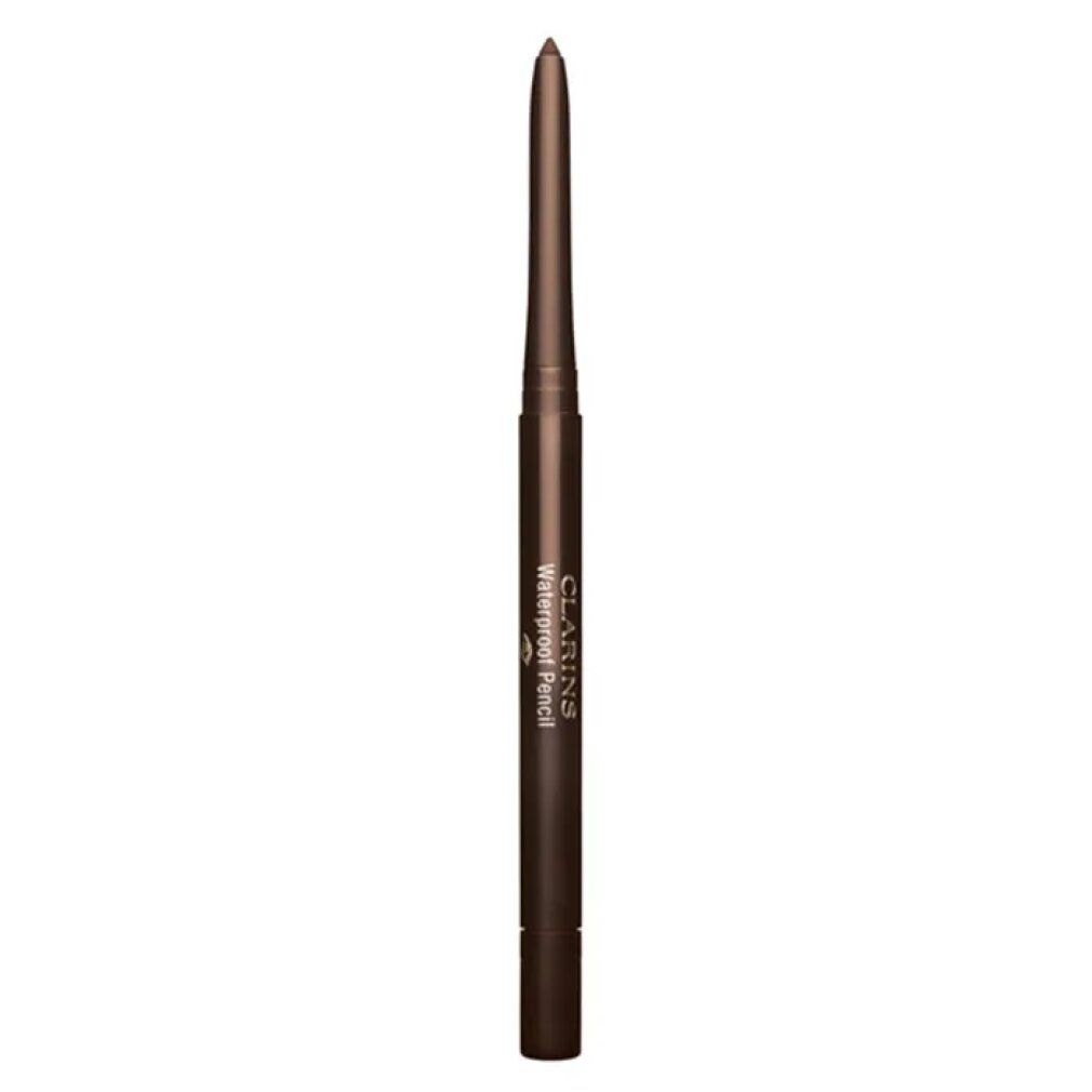 Brauner, wasserfester Stift. Aufschrift: Clarins Waterproof Pencil.