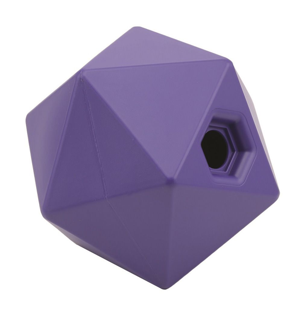 Violett-farbener Futterball mit geometrischer Form und einer Öffnung.