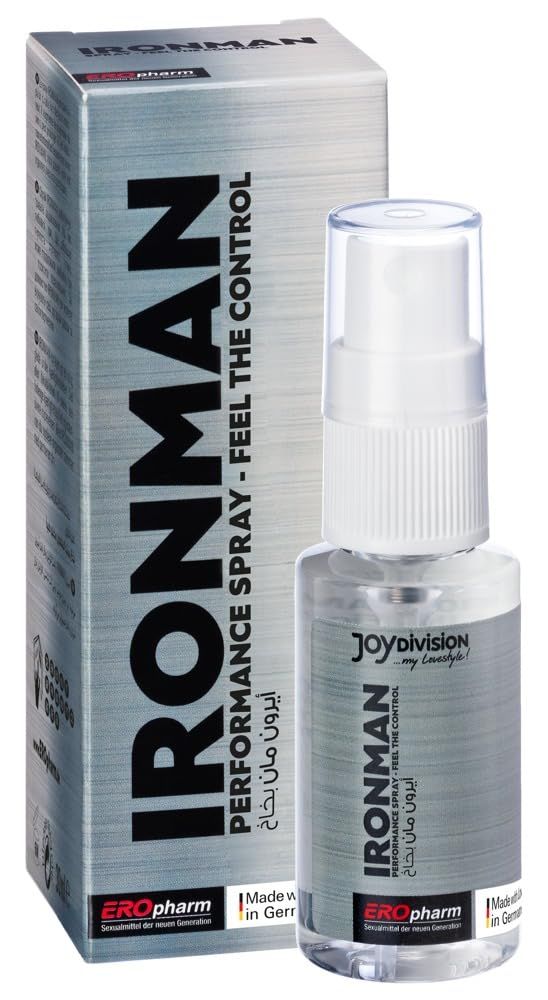 JOYDIVISION EROpharm IRONMAN Performance Spray Flasche und Karton.