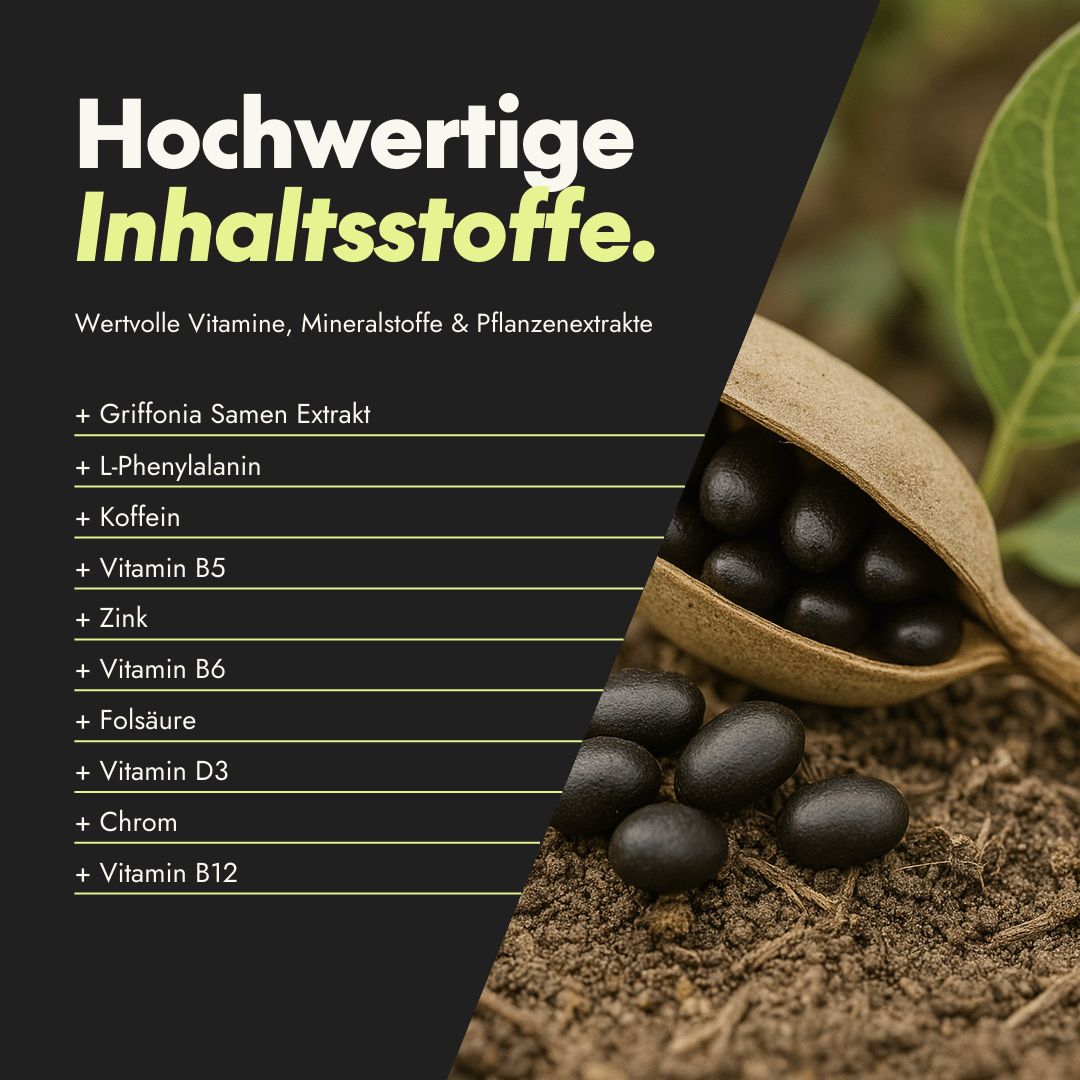 serotalin® HAPPY ENERGY 60 Kapseln - Energie, Wohlbefinden & Fokus I 5-HTP I Phenylalanin I Koffein