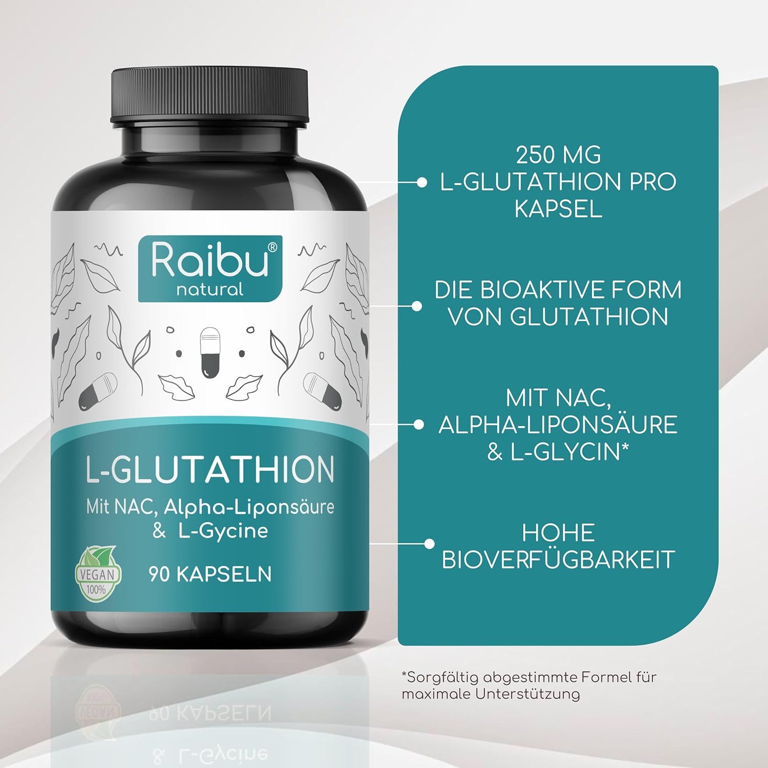 RAIBU L-Glutathion Kapseln Hochdosiert - mit NAC, Alpha-Liponsäure & L-Glycin