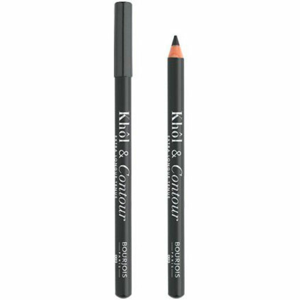 Zwei graue Bourjois Khol & Contour Eyeliner. Einer mit Kappe, einer mit schwarzer Mine. Marke und Name sichtbar.