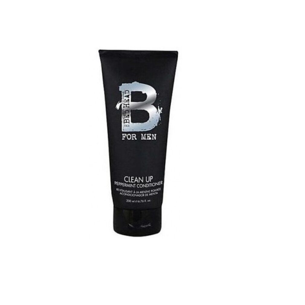 Schwarze Tube mit "BED HEAD FOR MEN CLEAN UP" Peppermint Conditioner. 200 ml. 6.76 fl. oz.