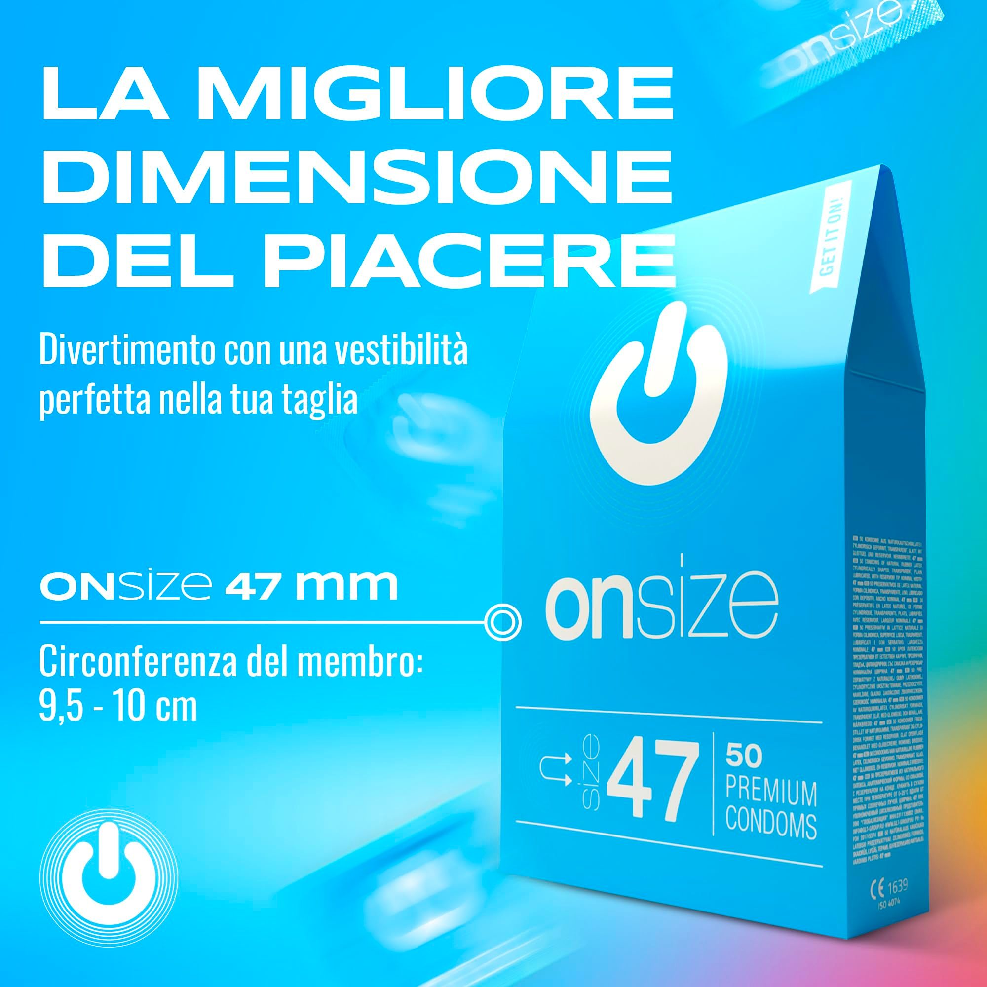 Blaue ONsize Packung, 50 Kondome, Größe 47mm.