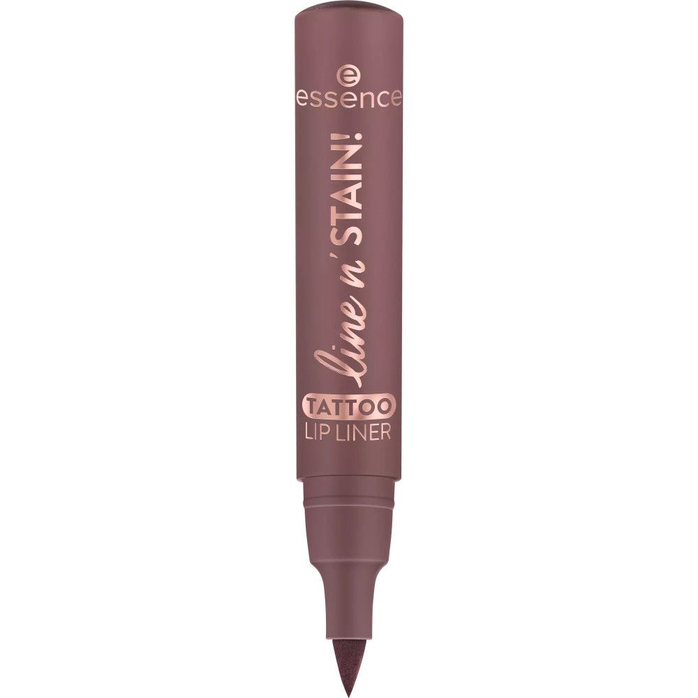 Lippenkonturenstift, braun. Schriftzug: line n' stain!, Tattoo Lip Liner. Marke: essence.