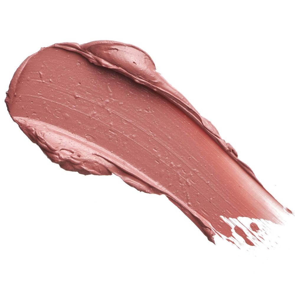 Rosa Creme-Lippenstift-Abstrich. Textur sichtbar. Hintergrund weiß.