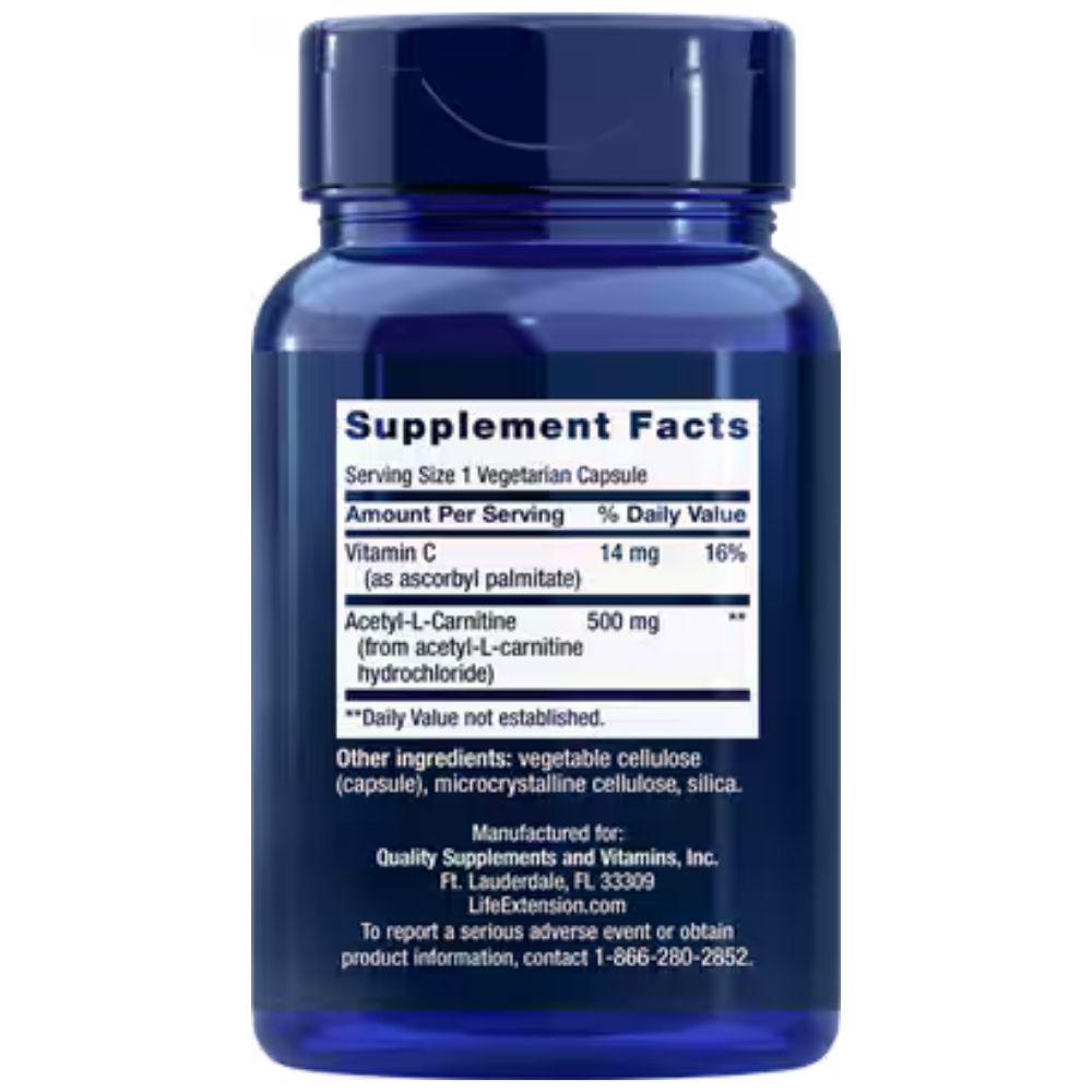 Rückseite der Flasche: Supplement Facts, Inhaltsstoffe und Herstellerinformationen.
