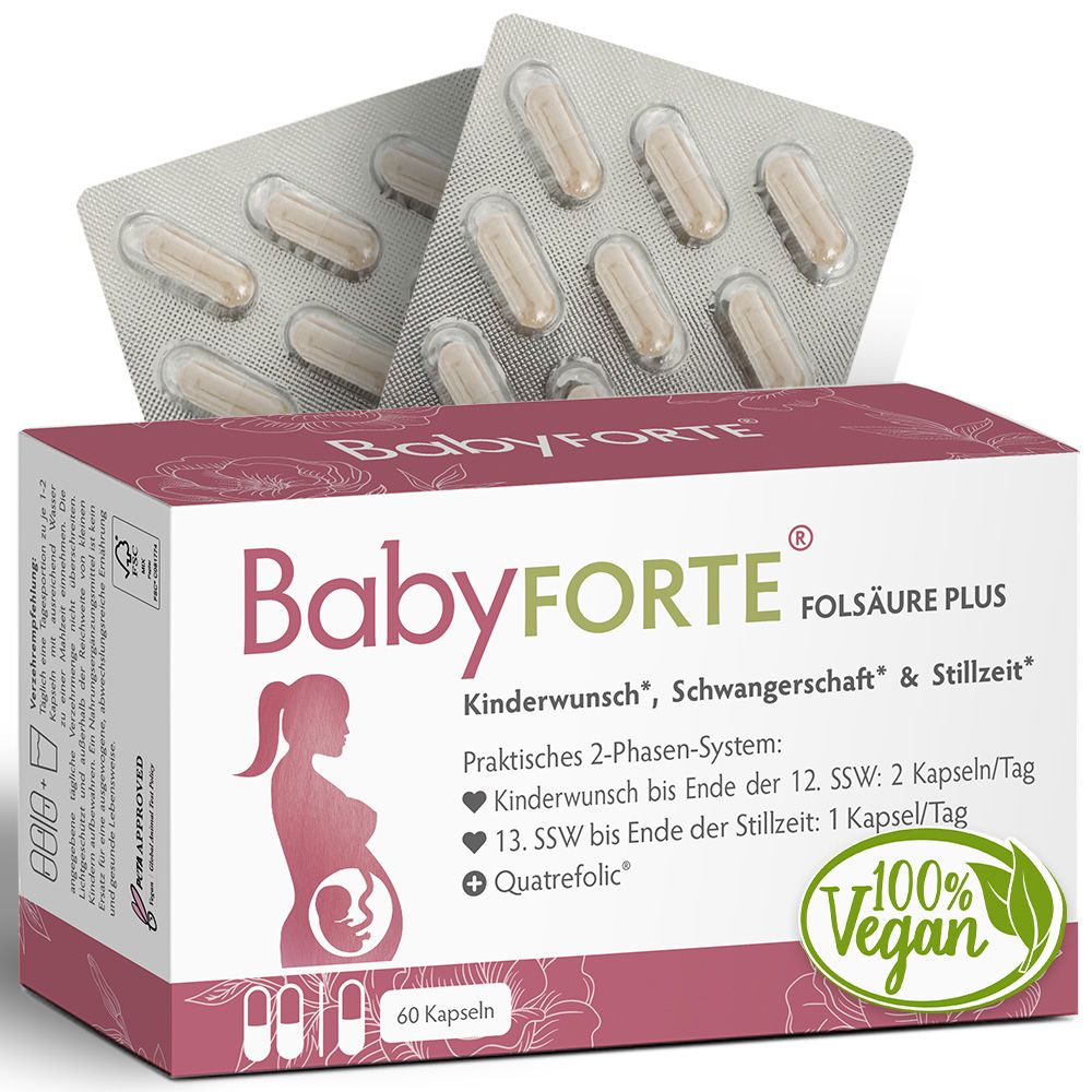 BabyFORTE Folsäure Plus: 16 Nährstoffe, 800 mcg Folsäure, B-Vitamine.