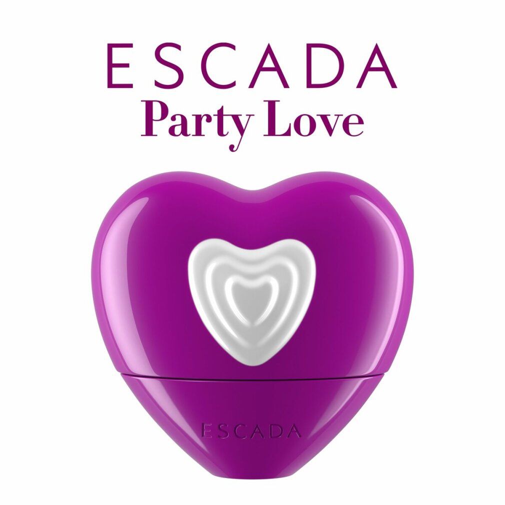 Lila Herzflakon mit weißem Herz. Text: ESCADA Party Love.