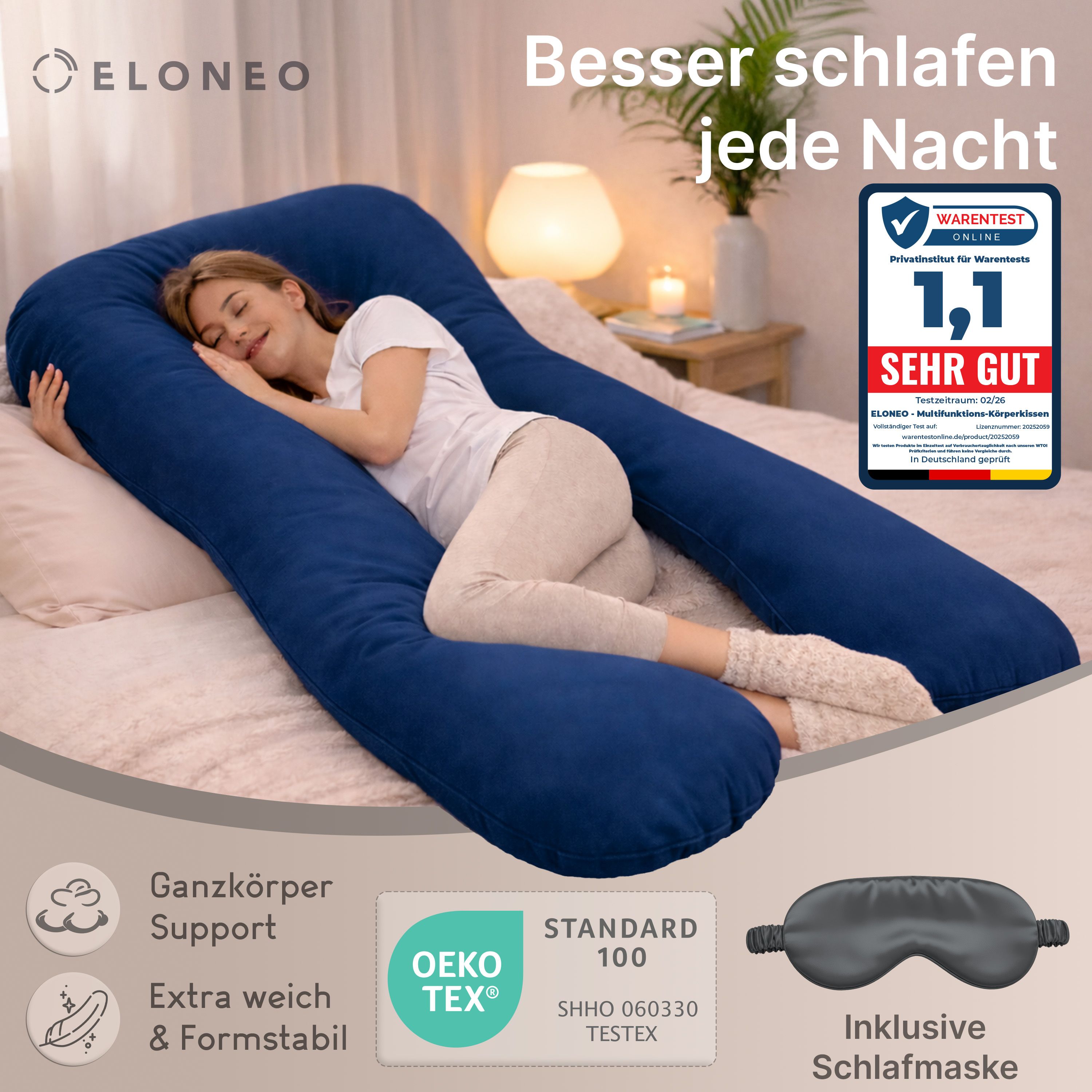 Multifunktions-Körperkissen mit Schlafmaske