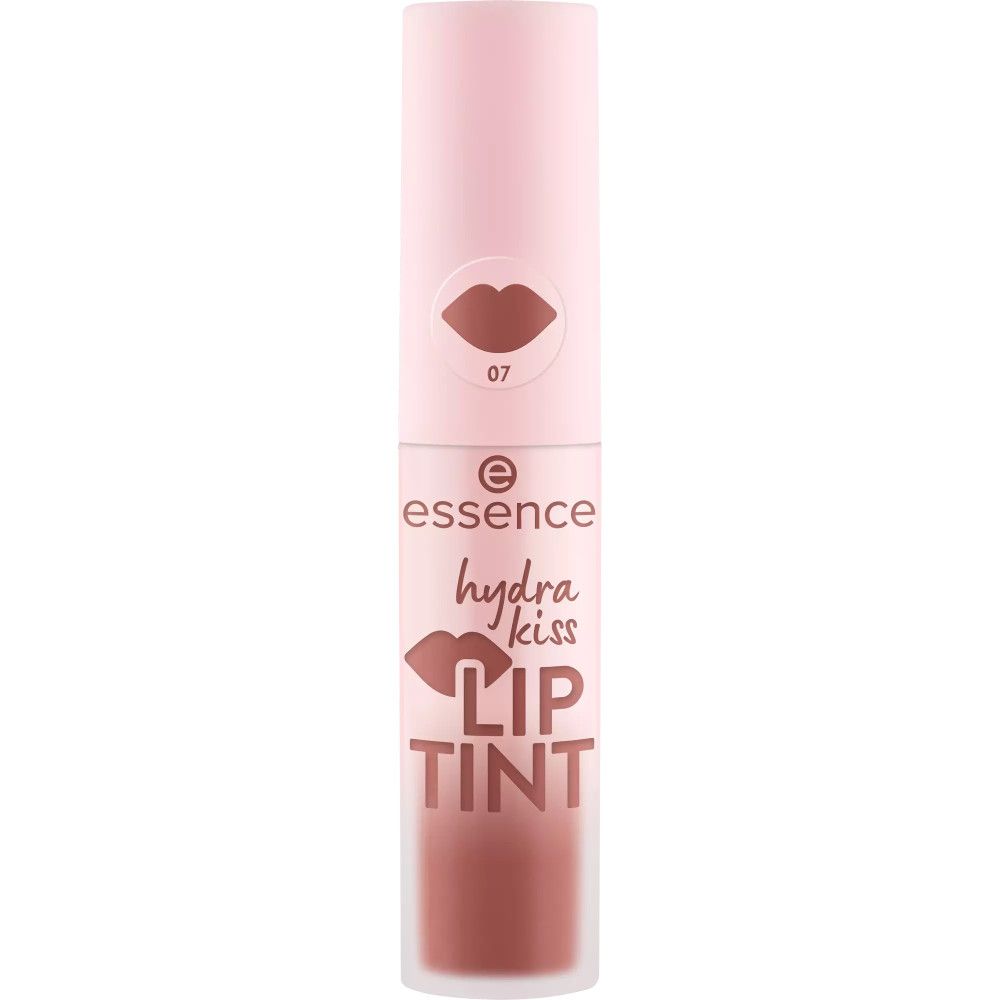 Essence Hydra Kiss Lippen-Tint. Rosa Tube mit Deckel, Lippen-Illustration und Aufschrift. Farbnummer 07.