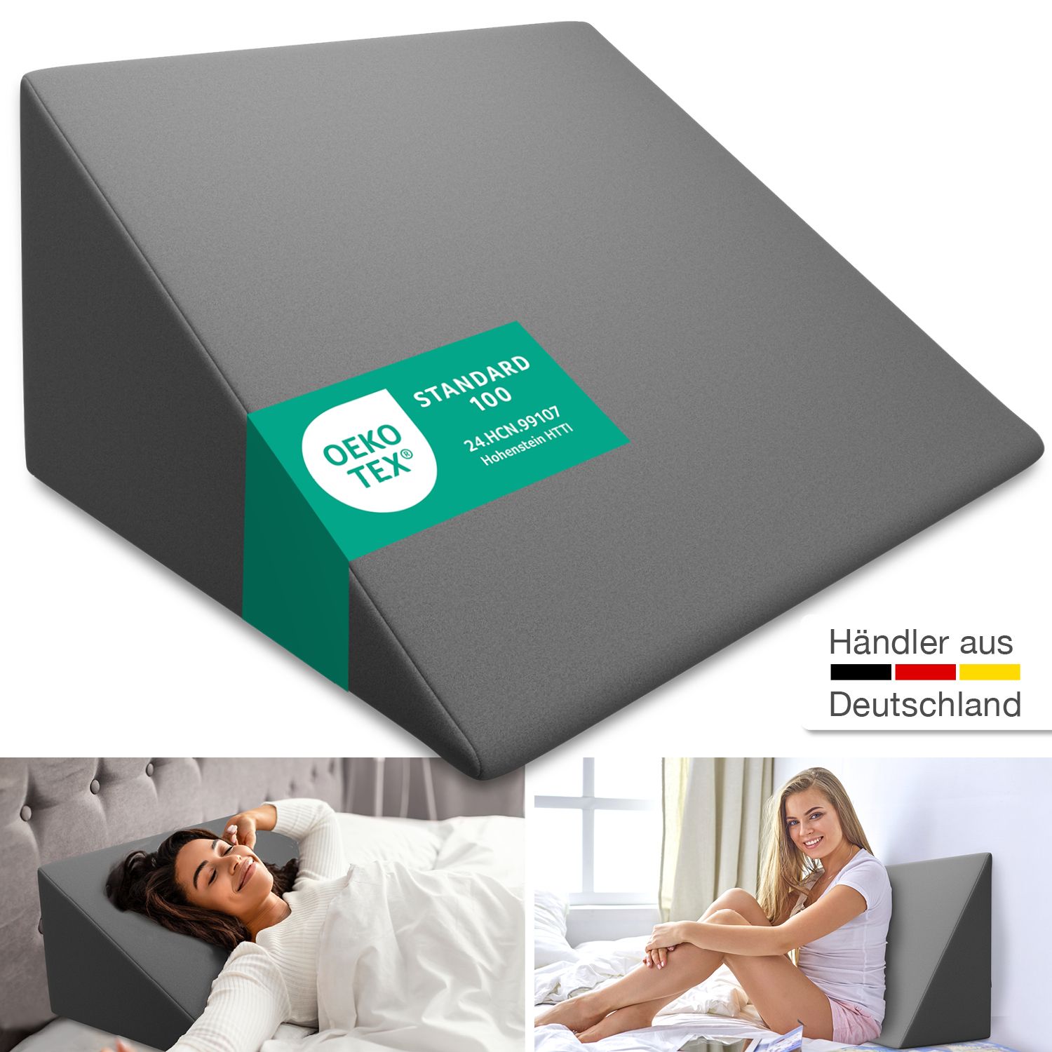 ELONEO Keilkissen für Bett & Sofa, 30x50x60cm abnehmbarer & waschbarer Bezug