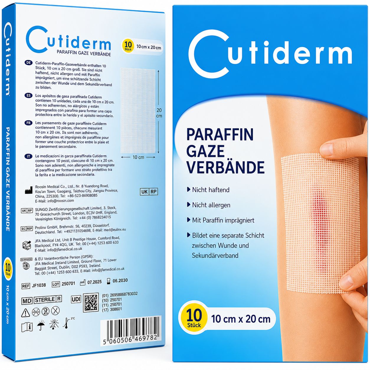 Cutiderm sterile Paraffingaze Kompresse 10 cm x 20 cm