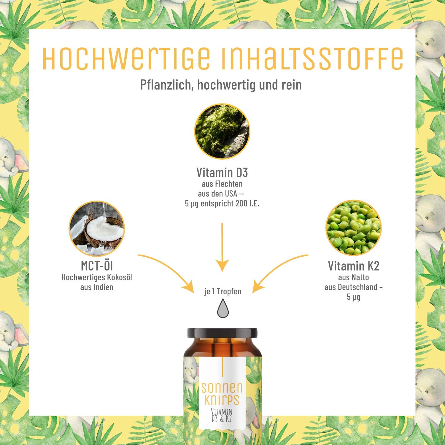 Vitamin D3 & K2 Tropfen für Kinder ab 1 - Sonnenknirps - NATURTREU®