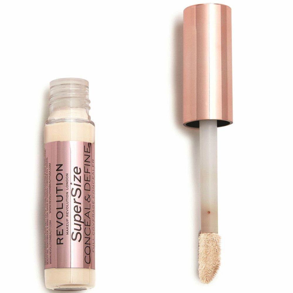 Concealer-Fläschchen und Applikator. Rosegoldfarbener Deckel. Produktname und Marke sichtbar.