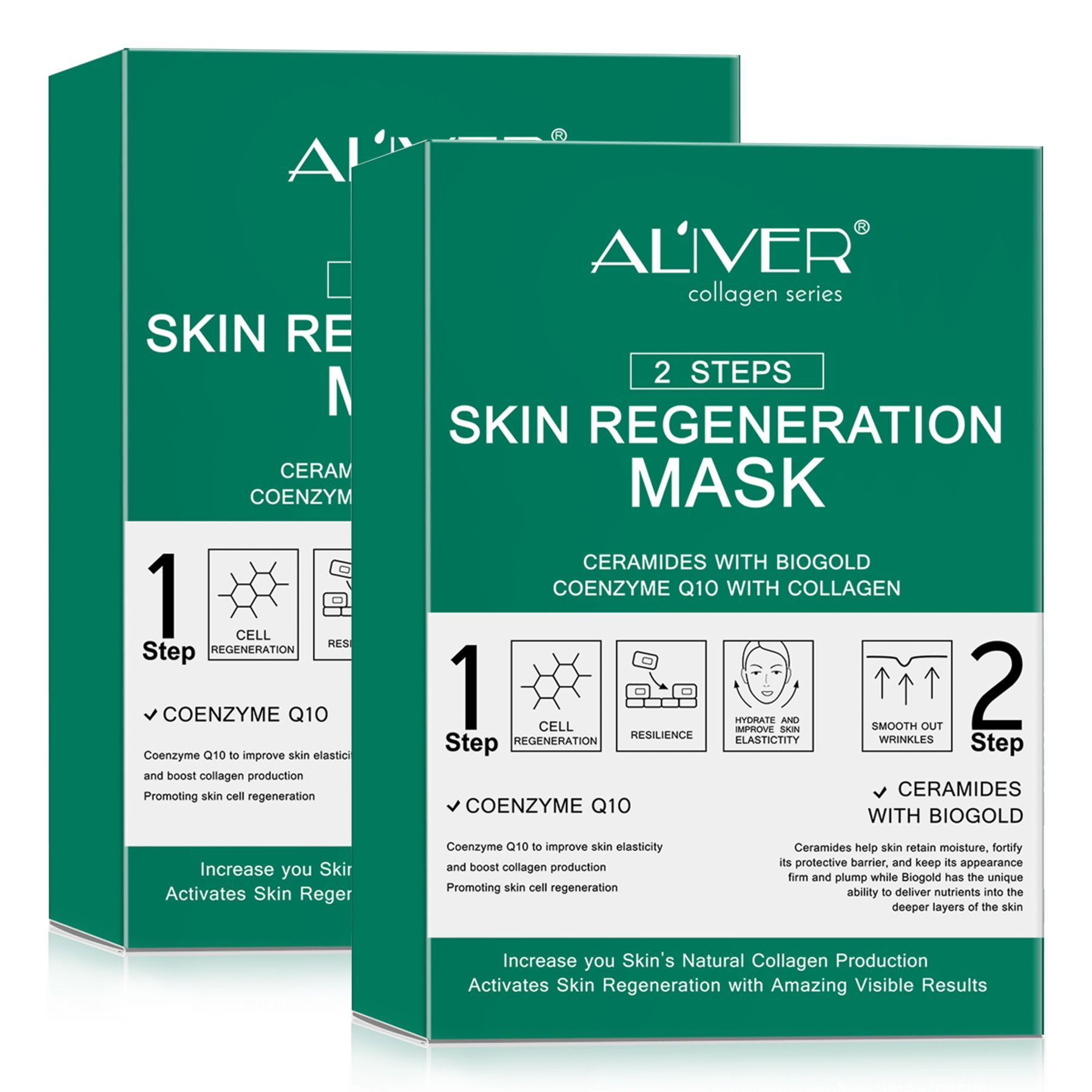ALIVER Gesichtsmaske 2-Step-System Anti-Aging Pflege mit Kollagen Coenzym Q10