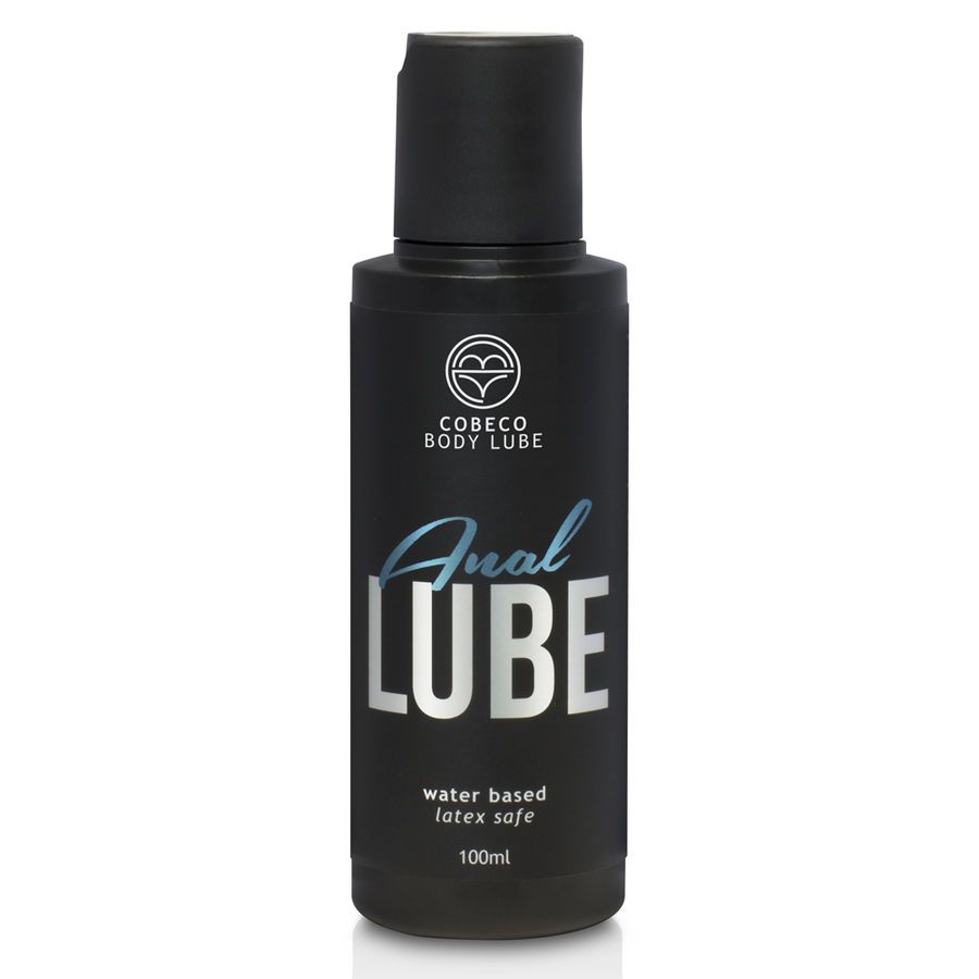 Schwarze Flasche mit Anal Lube Aufschrift, wasserbasiert, latextauglich, 100ml.