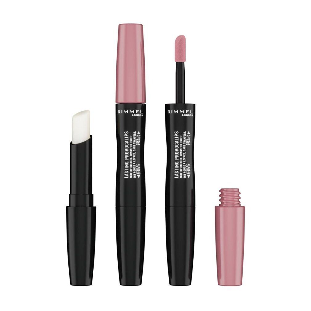 Lippenstift, Lippenbalsam und Applikator. Aufschrift: Rimmel London Lasting Provocalips.