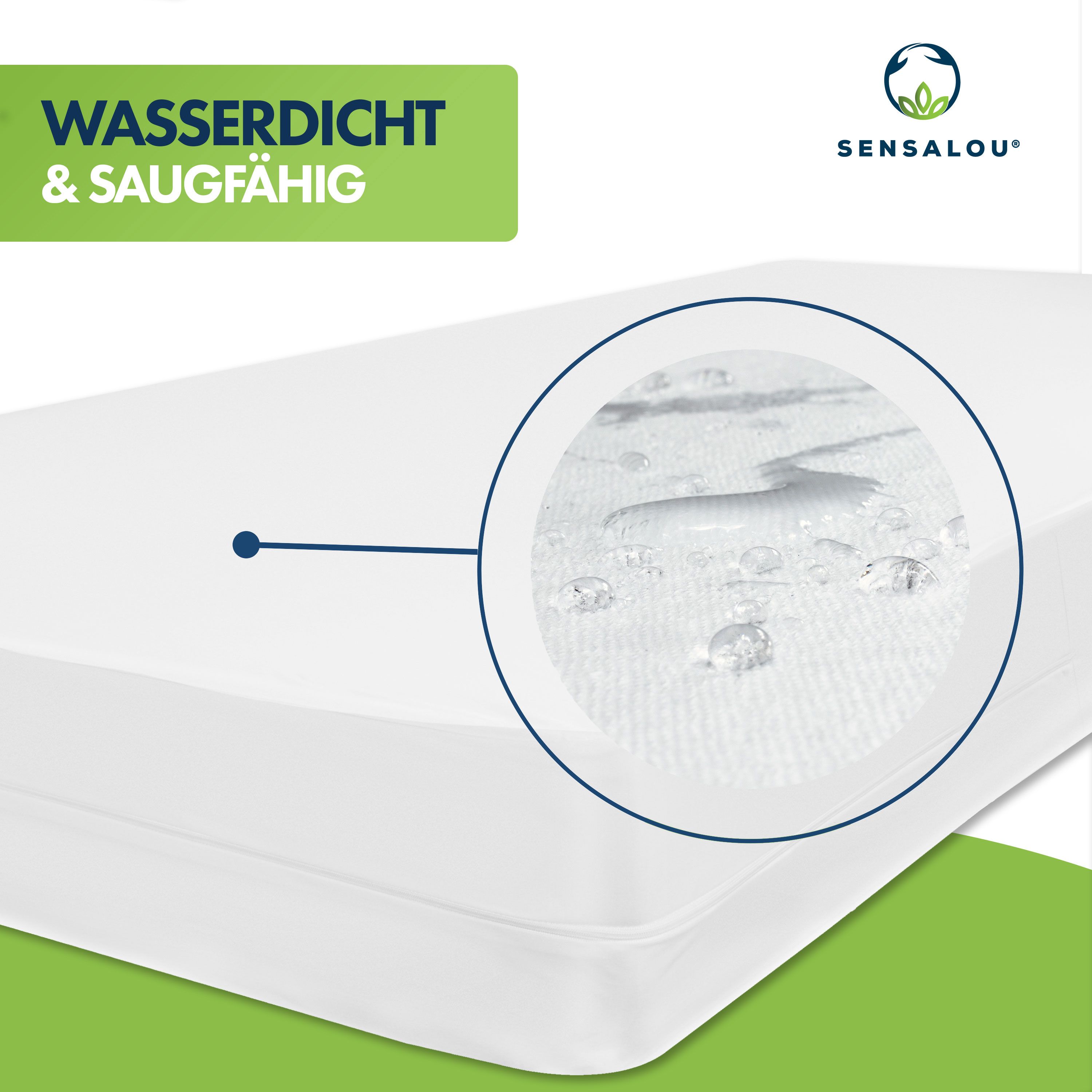 Sensalou Matratzenbezug mit Reissverschluss wasserdicht - 90x200x15cm Encasing für Allergiker