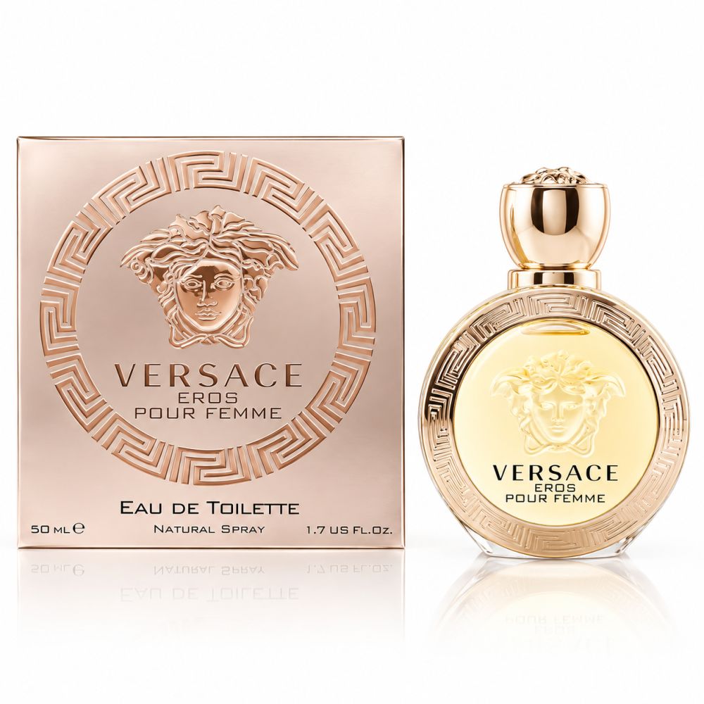 Versace Eros Pour Femme Eau de Toilette 50ml Flakon und Verpackung.