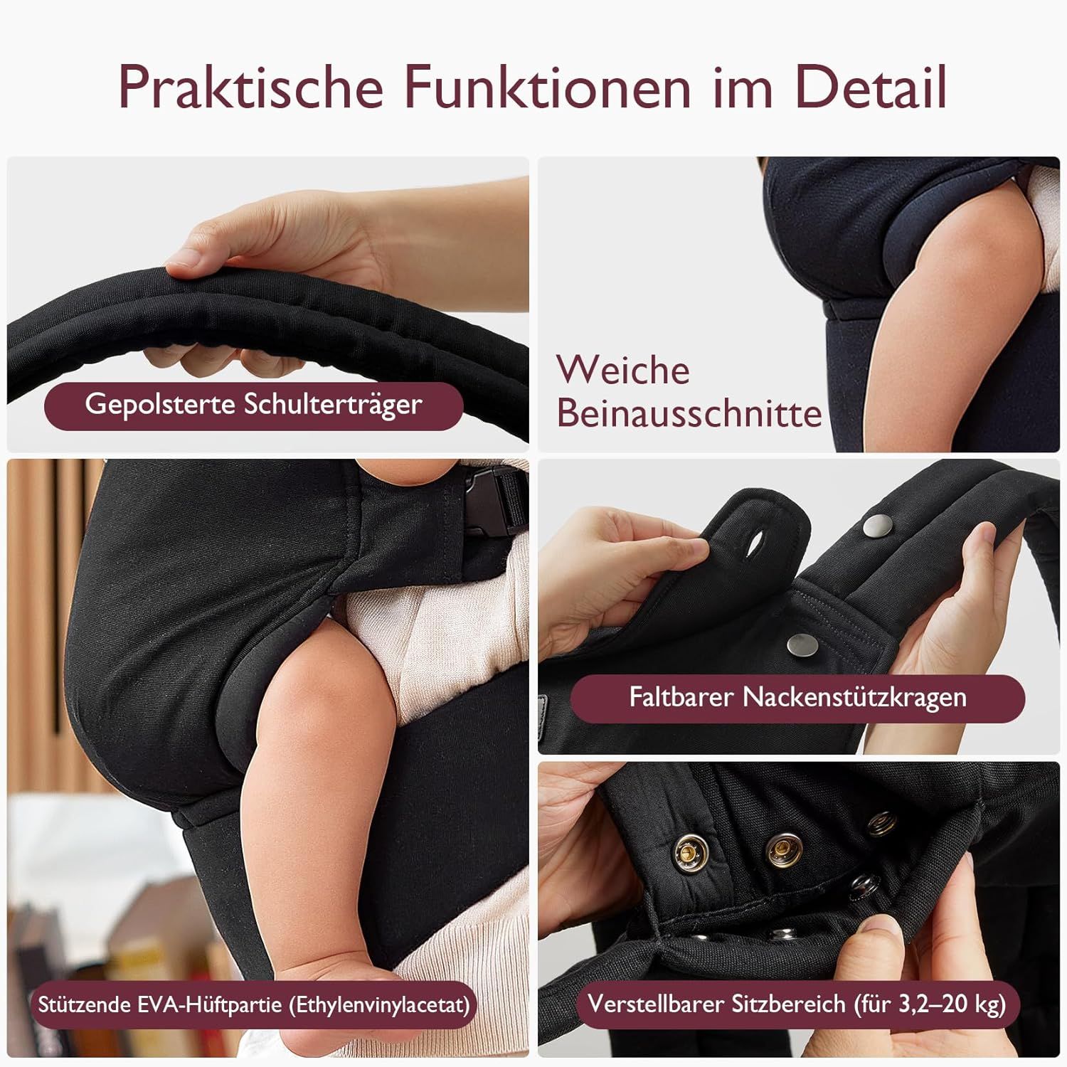 Momcozy Baby Trage - Leichte & Atmungsaktive Schwarz