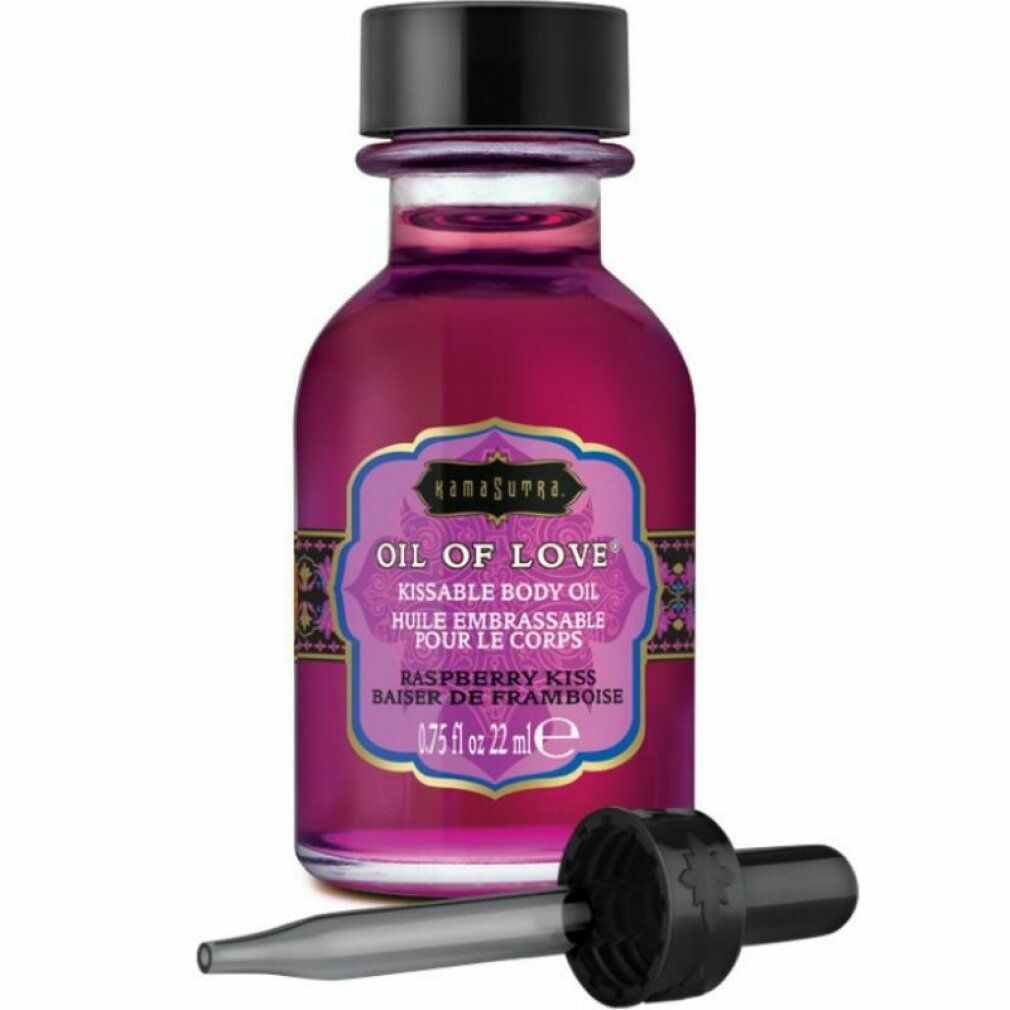 Flasche "Oil of Love" Massageöl, Himbeergeschmack, mit Pipette.