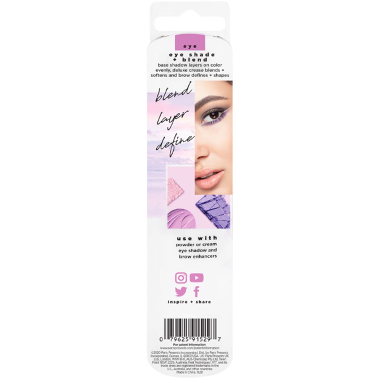 Verpackung mit Produktabbildung und Text. Enthält Informationen zu Augen-Make-up-Pinsel-Set.