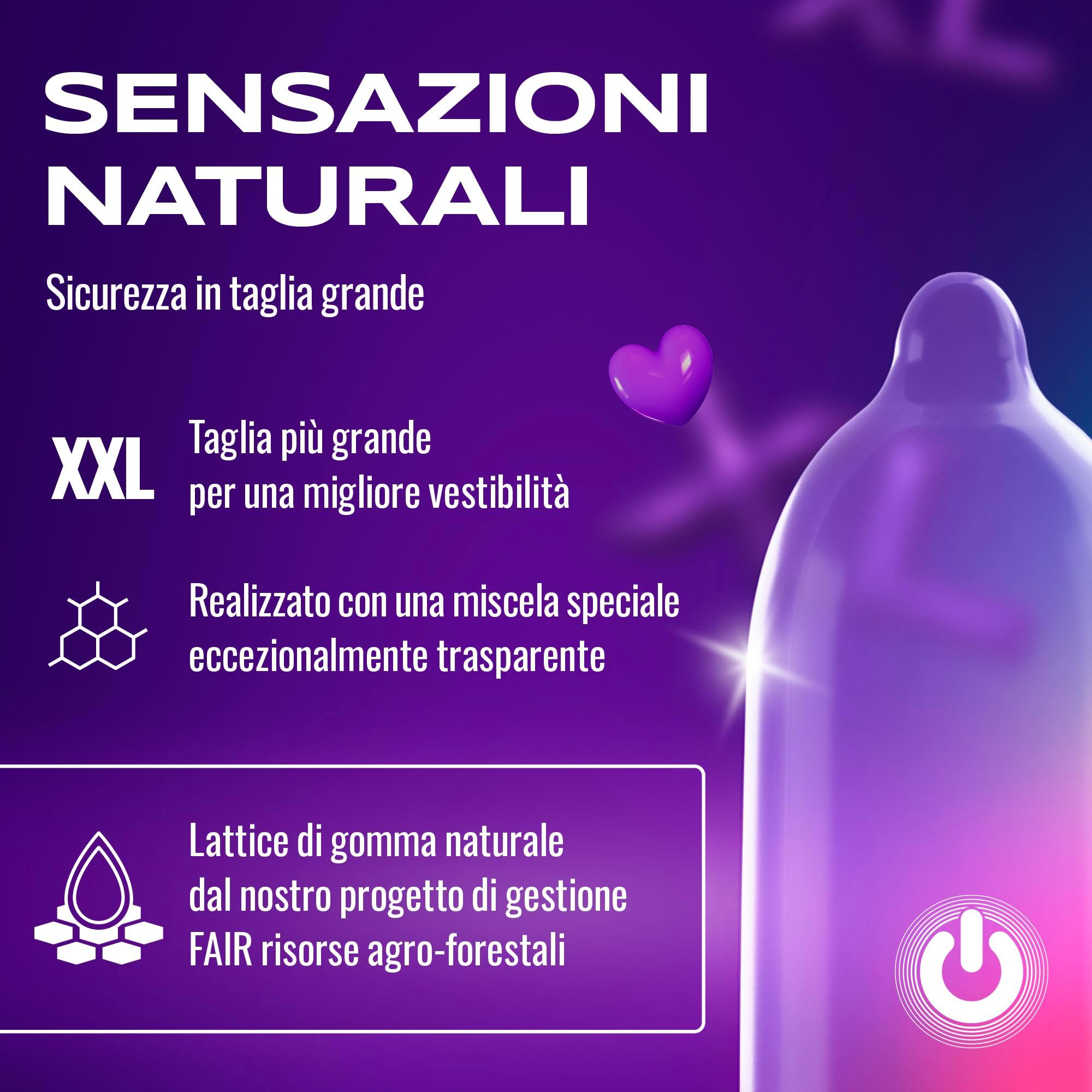 Ein ON) Kondom, Größe XXL, transparent, aus Naturkautschuklatex.