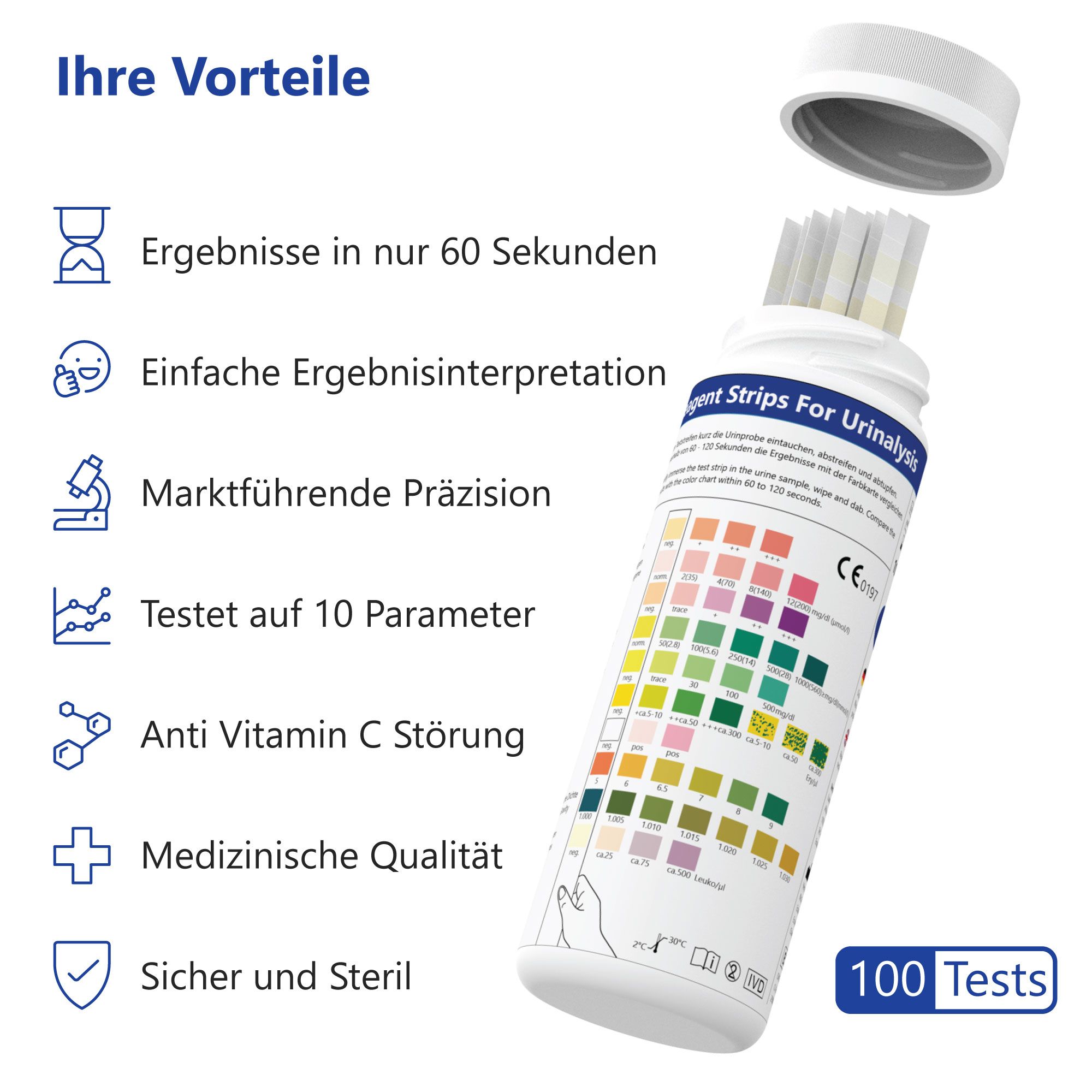 100x LuxmedIQ Gesundheitstest - Urin Teststreifen für 10 Parameter