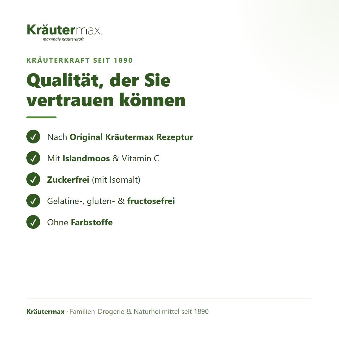 Kräutermax Qualität: Nach Originalrezept, mit Islandmoos & Vitamin C, zuckerfrei.