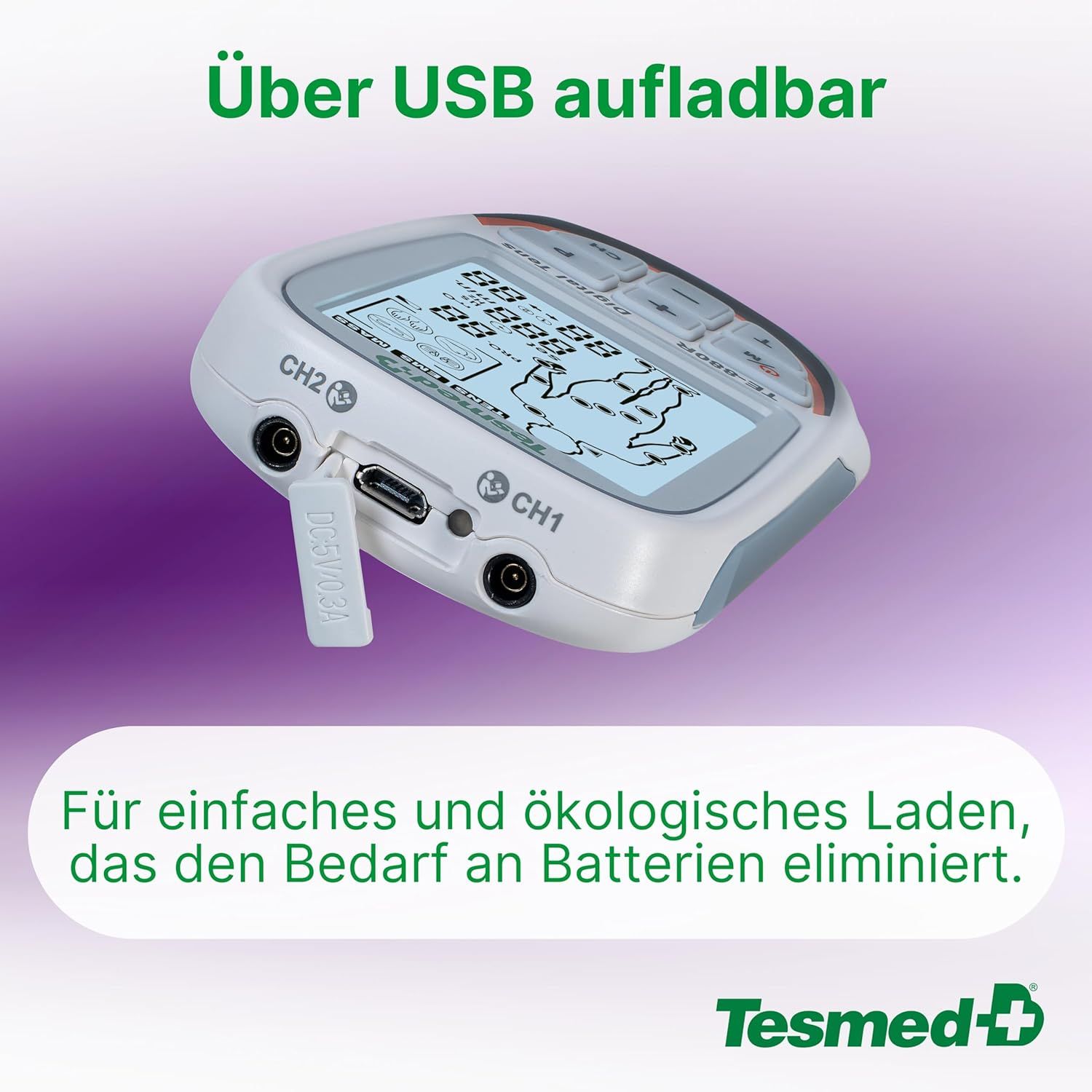 TESMED TE-880R Plus Wiederaufladbarer Muskelelektrostimulator, TENS,73 Programme Schmerztherapie