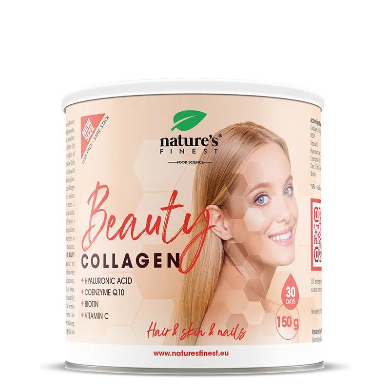 Dose 'Nature's Finest Beauty Collagen' mit Frau, Hyaluronsäure, Q10, Biotin, Vitamin C.