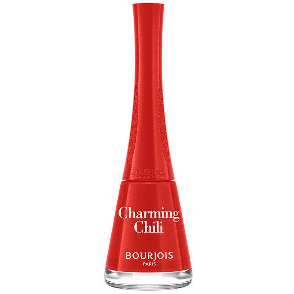 Bourjois Nagellackflasche, rot, "Charming Chili" Aufschrift.