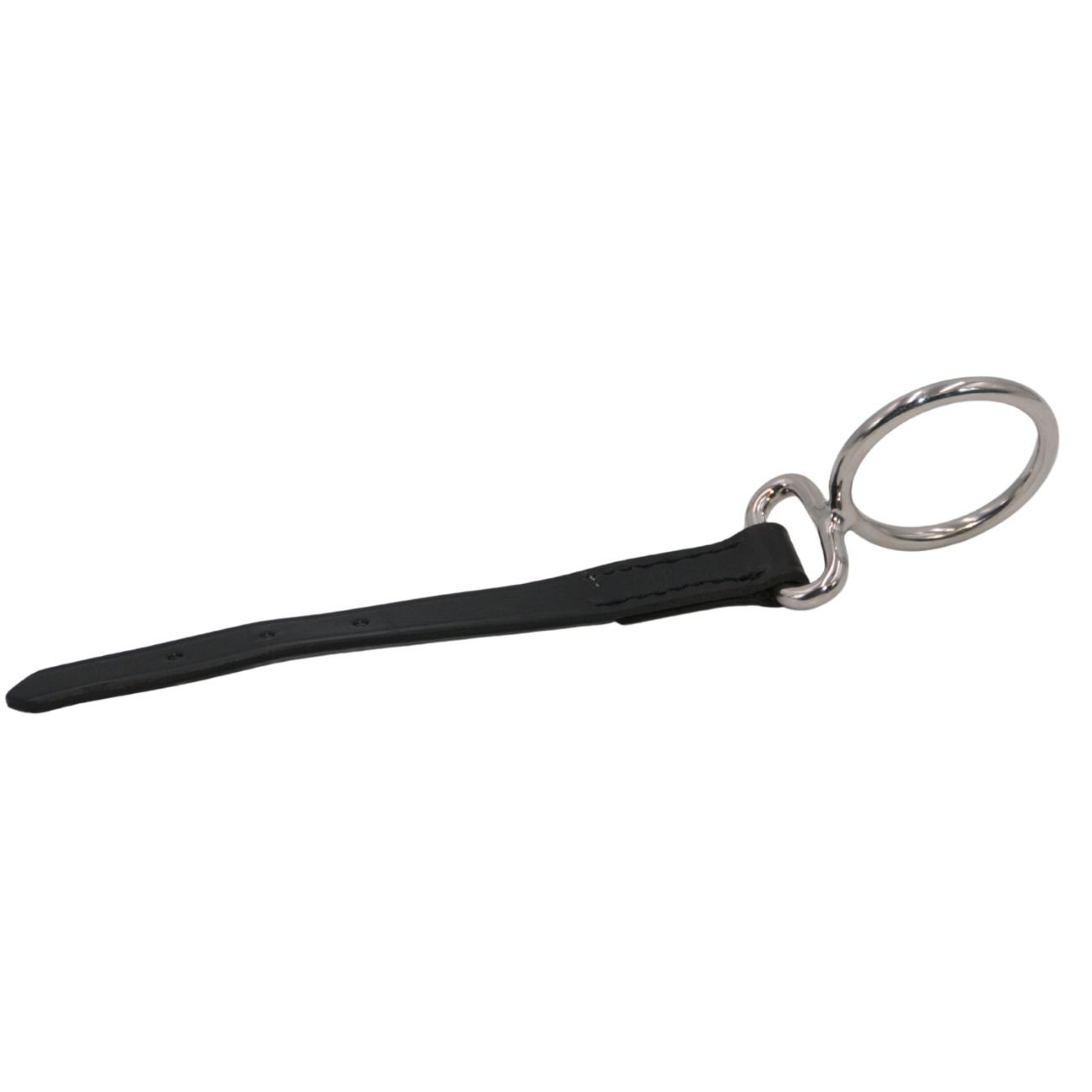 Leinenführungsring mit schwarzem Lederriemen und Metallring.