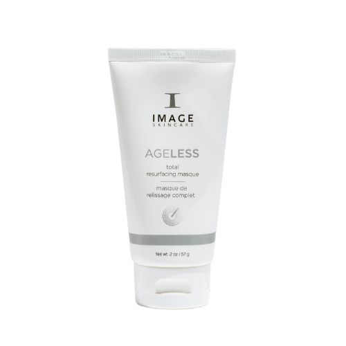 Weiße Tube mit Produktnamen und Logo. Text: IMAGE Skincare, AGELESS total resurfacing masque, 2 oz / 57 g.
