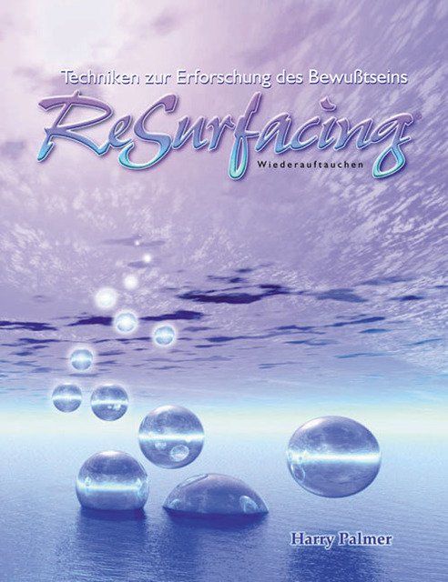 Buchcover mit Titel "ReSurfacing - Wiederauftauchen". Titel in blau-lila Schrift. Hintergrund mit Wasser und Lichteffekten.