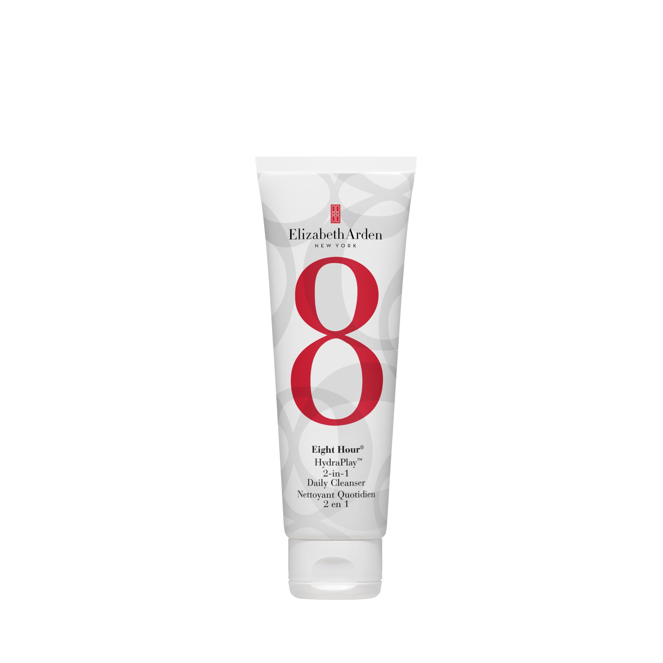 Weiße Tube mit roter "8" und Schriftzug "Elizabeth Arden". Produktname und weitere Details sind ebenfalls aufgedruckt.