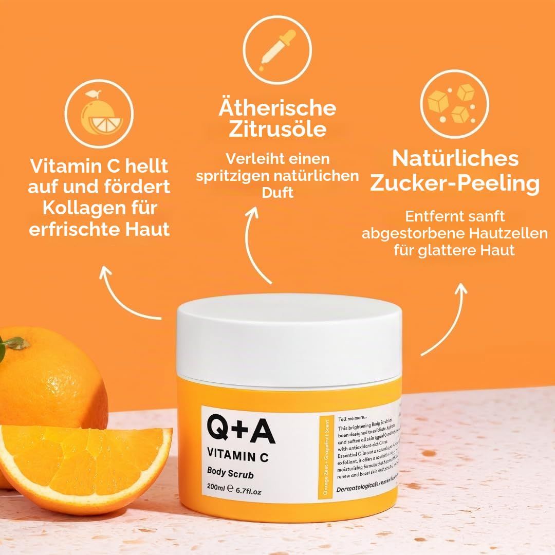 Q+A Vitamin C Body Scrub, 200ml.