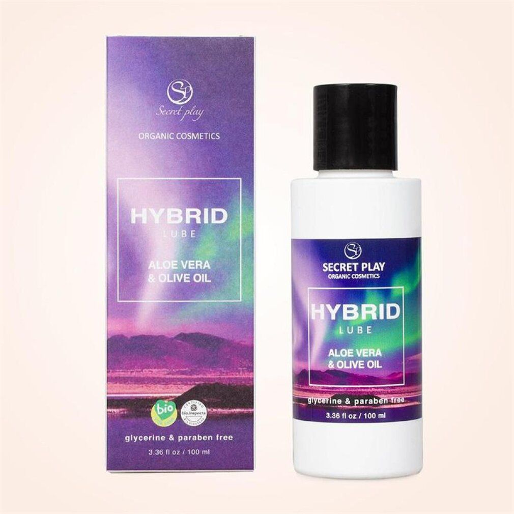 Hybrid Lube Flasche und Karton, 100 ml, mit Aloe Vera und Olivenöl. Glycerin- und Parabenfrei.