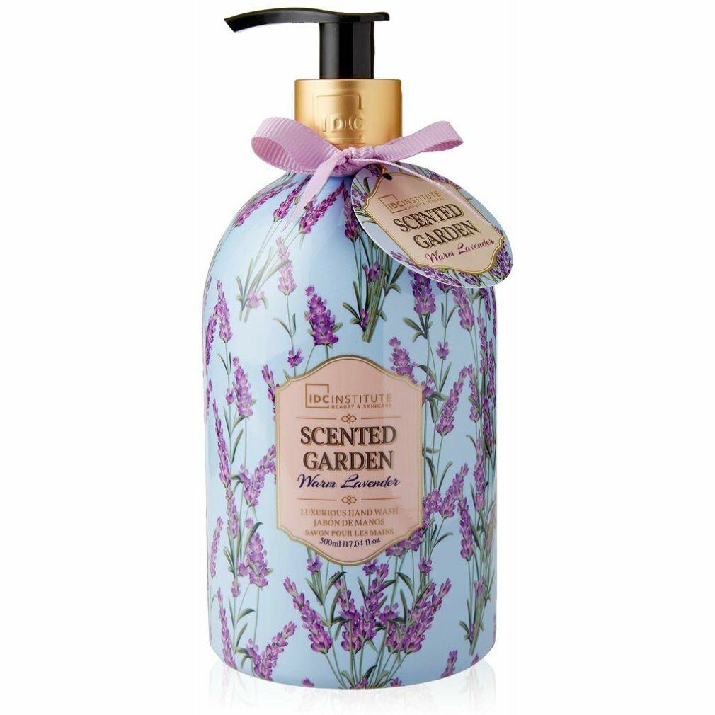 Flasche mit Lavendelmotiv und Pumpspender für Handwaschmittel.