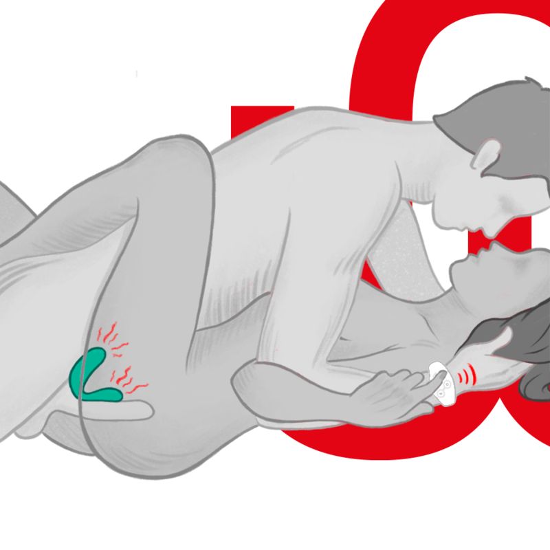 Illustration: Paar in intimer Situation. Ein Vibrator wird verwendet. Eine Uhr ist am Handgelenk zu sehen.
