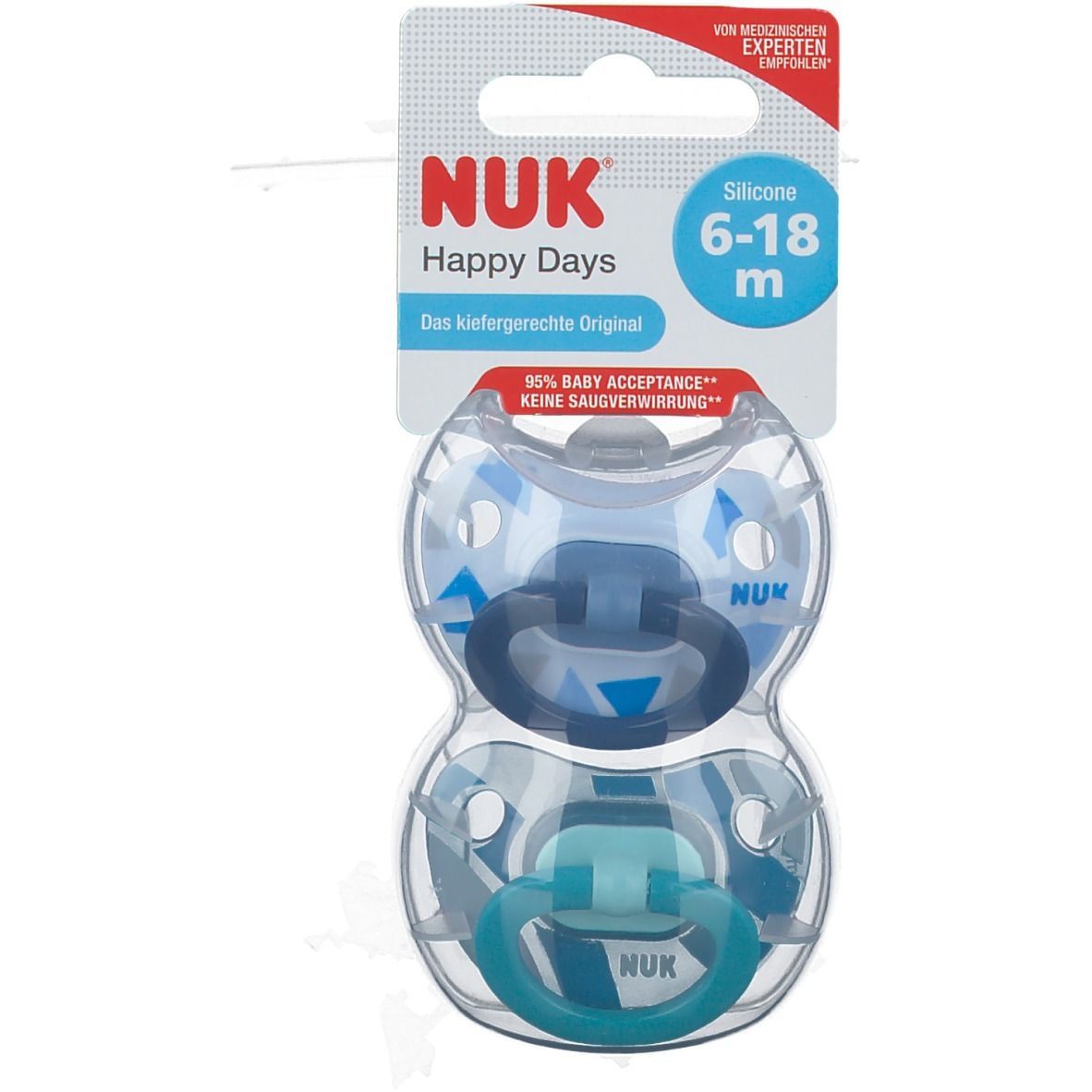 NUK® Classic Happy Days Schnuller aus Silikon Größe 6 bis 18 Monate (Farbe nicht wählbar)