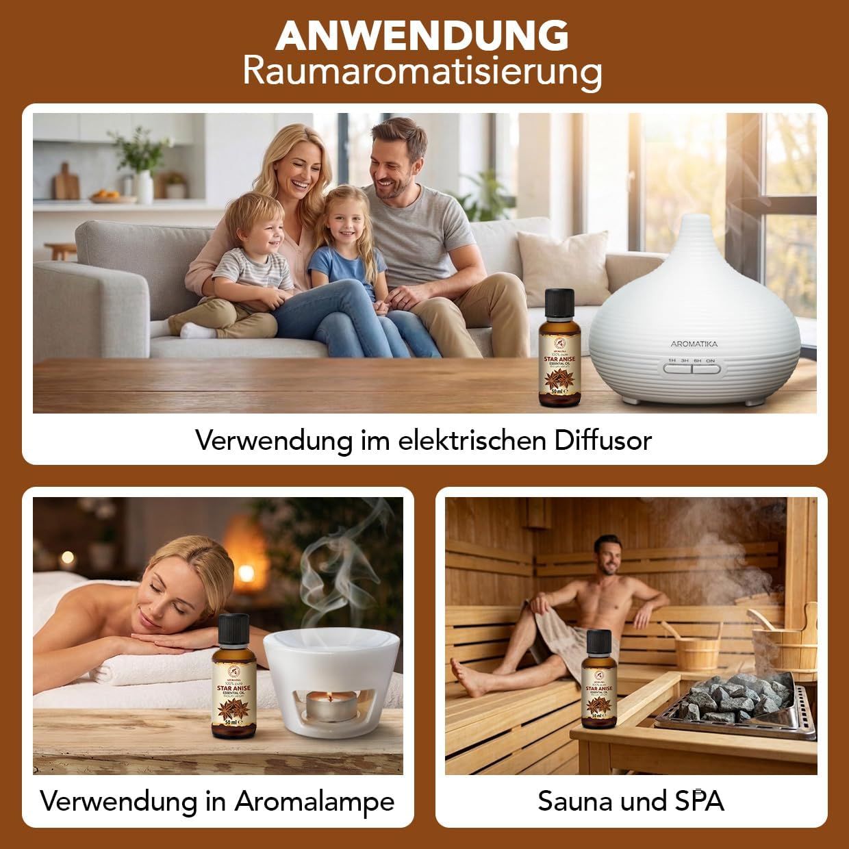 Anwendung ätherischer Öle zur Raumduftung.