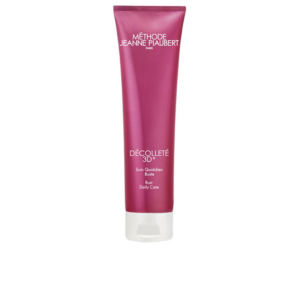 Rosa Tube mit weißem Verschluss. Aufschrift: Méthode Jeanne Piaubert, Décolleté 3D+, Bust Daily Care.