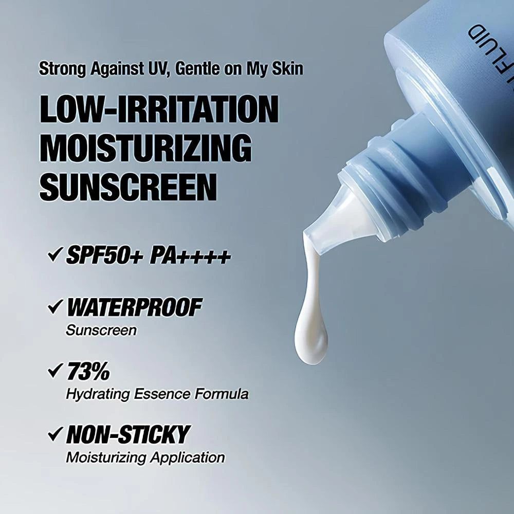 TFIT Airy Sun Fluid mit SPF50+ PA++++, wasserfest, 73% Feuchtigkeitsformel, nicht klebrig.