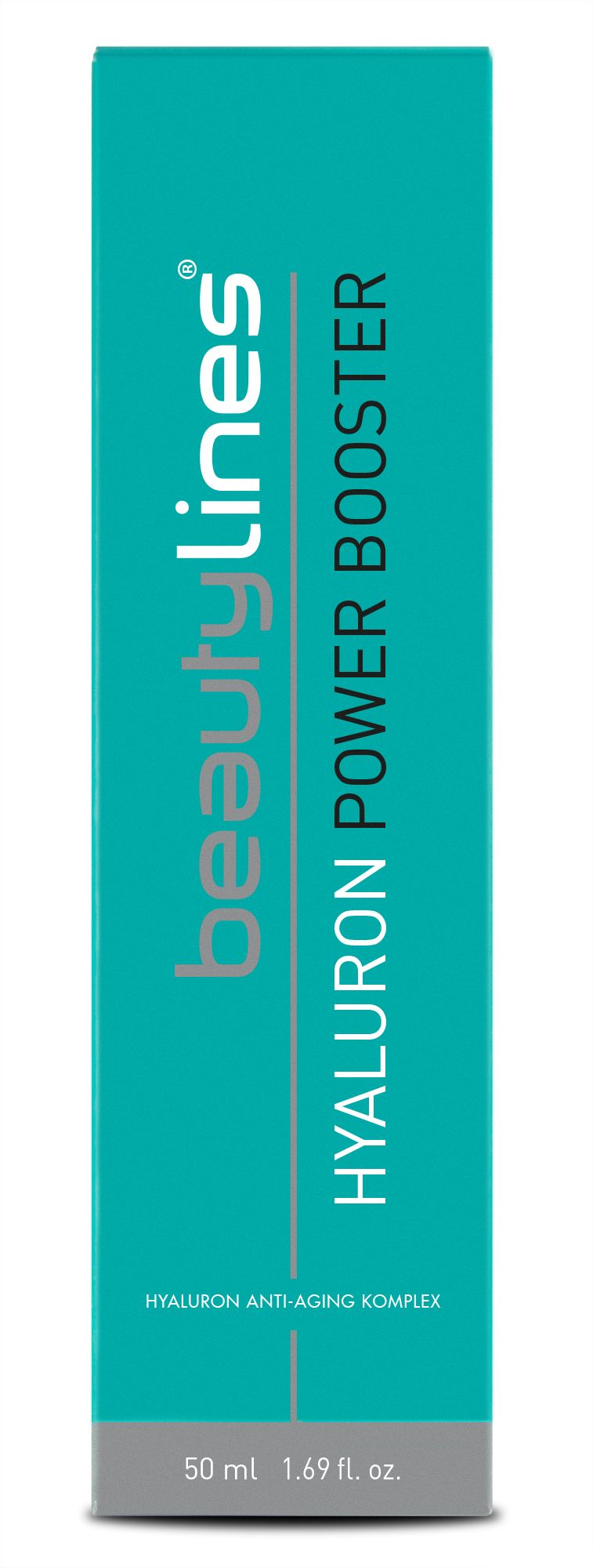 Türkisfarbene Verpackung mit Produktnamen und Schriftzug. Unten steht "50 ml 1.69 fl. oz.".