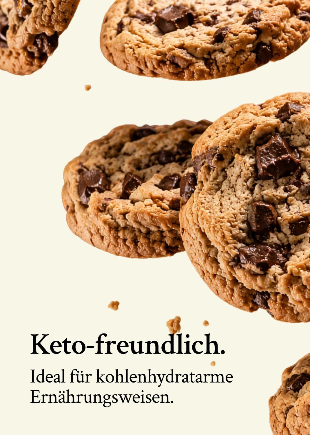 Schokoladenkekse mit Schokostückchen. "Keto-freundlich."