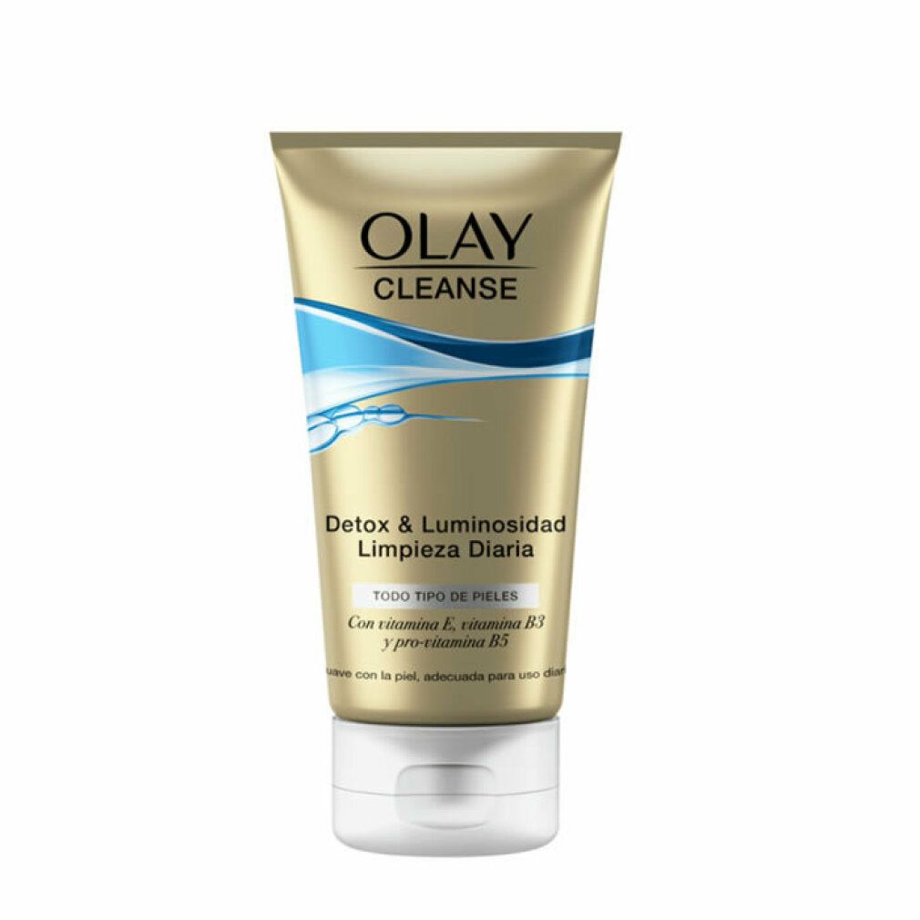 Goldfarbene Tube mit weißem Deckel. Oben steht Olay Cleanse. Darunter Detox & Luminosidad. Für alle Hauttypen.