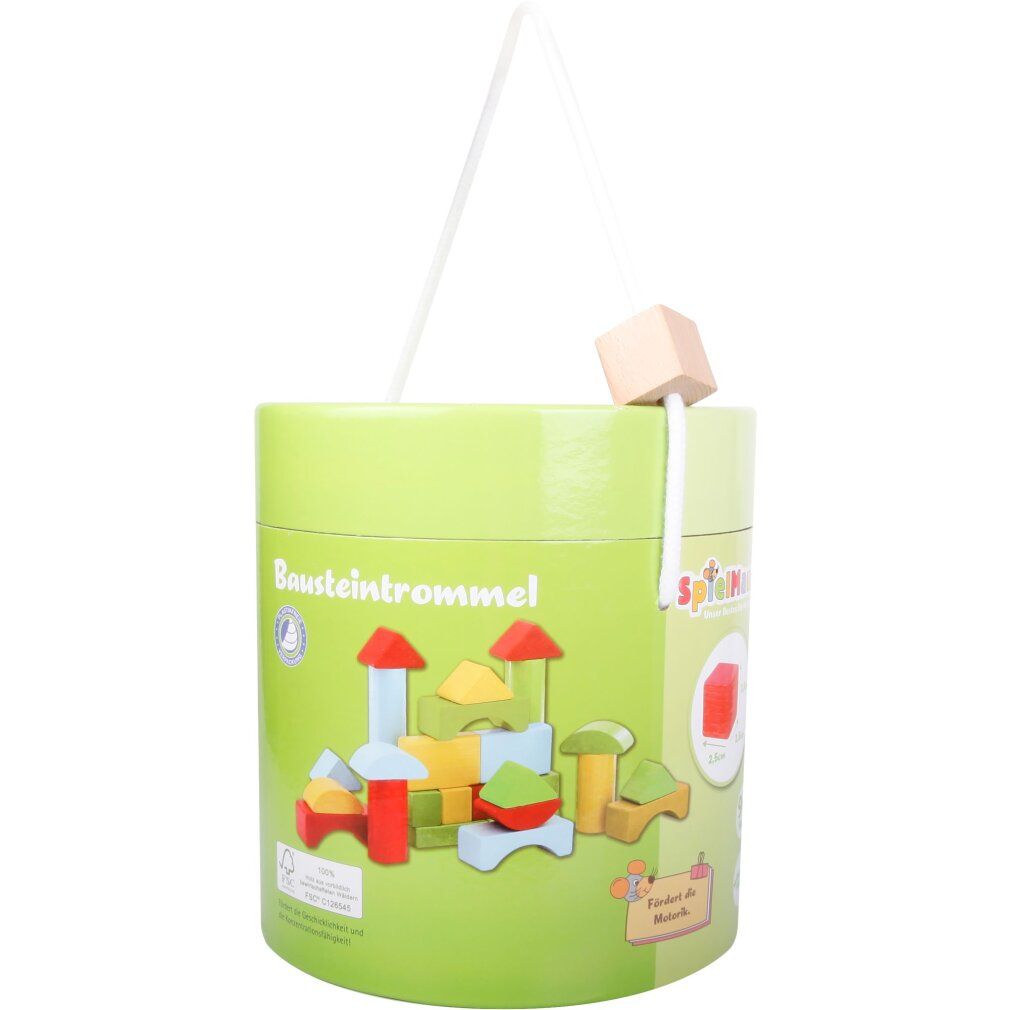 VEDES Großhandel GmbH - Ware SpielMaus Holz Bausteine in Trommel, 90 Stück, bunt
