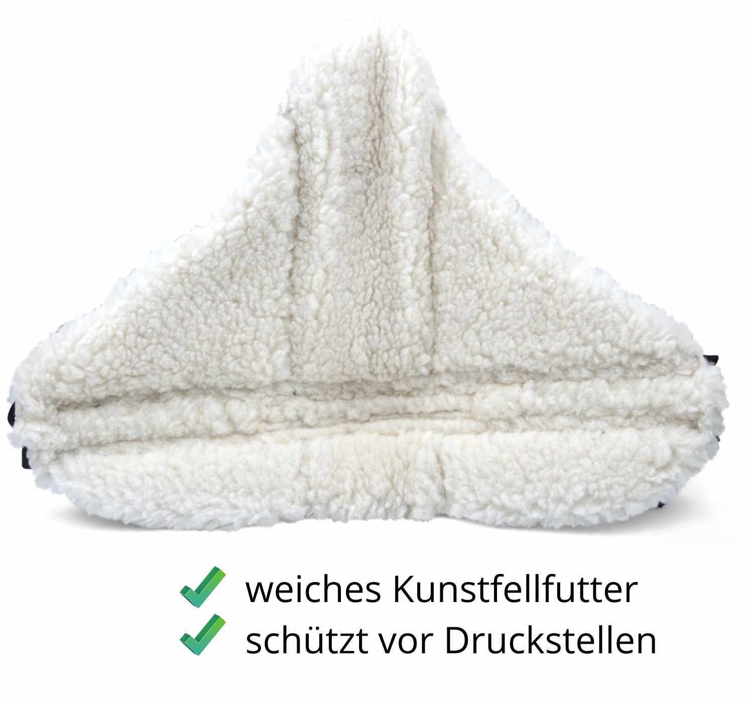 Reitkissen mit weißem Kunstfellfutter. Weiches Kunstfell schützt vor Druckstellen.